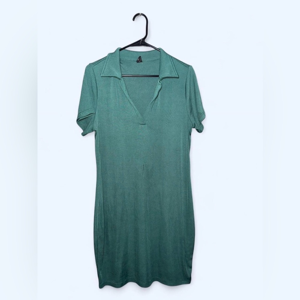 SHEIN Green Polo-Collar Short Sleeve Tunic